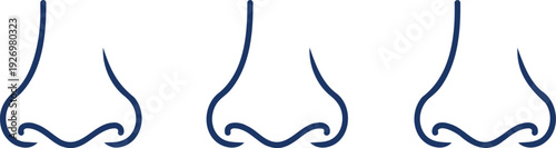 Three stylized dark blue noses on white background