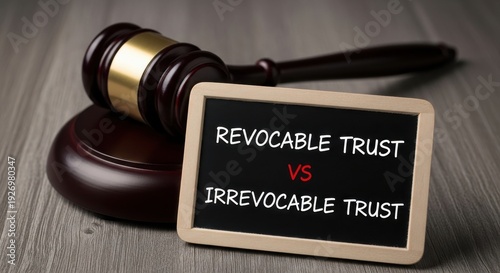 Comparison of revocable and irrevocable trusts using a wooden gavel for emphasis