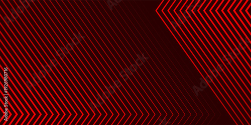 Red arrows background. Abstract triangle gradient wallpaper. Repeated arrow stripes backdrop for flyer, banner, poster, presentation. Thin to thick linear game or sport texture. Vector masculine bg