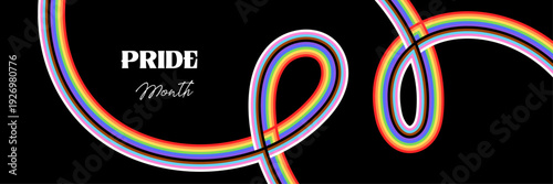 LGBTQIA Pride Flag vector banner. Wavy rainbow ribbon in Pride parade Colors on isolated background. Vector Illustration for social media Pride month designdesigns.