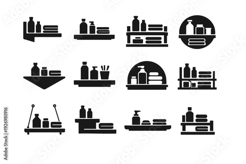 Storage bathroom utility modern simple geometry shelf solid vector clean image icon
