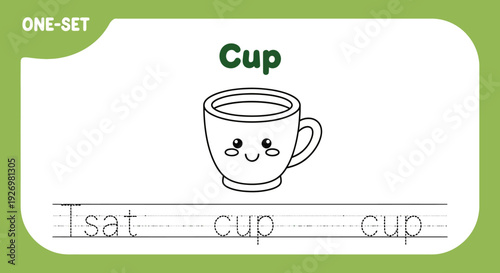 Cup tracing worksheet for kids. Preschool learning