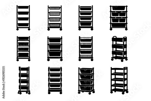Unit storage stacked layout generation vertical simple cart shelf upright icon image