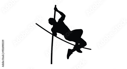 A black silhouette depicts a pole vaulter mid air demonstrating athletic prowess and dynamic movement silhouette high quality professional detailed modern elegant