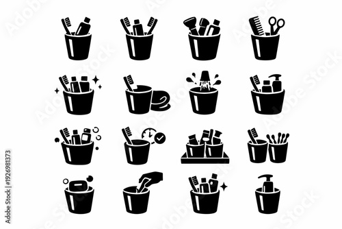 Icon clutter organization simple image hygiene support bathroom generation form functional vector
