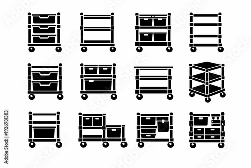 Simple layout image adjustable flexible features vector generation shelves modular storage icon
