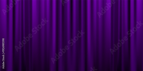 Royal purple velvet curtains background. Closed curtain backdrop for theater stage or cinema, circus. Vector textile room scene screen. Violet fabric drapery wallpaper for award, show, performance