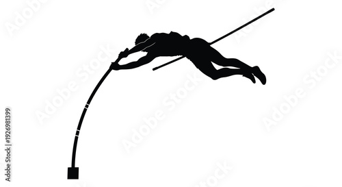 A dynamic black silhouette of a pole vaulter in mid air clearing the bar with athletic prowess silhouette high quality professional detailed