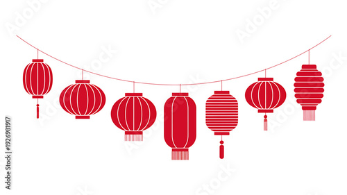 Red chinese lanterns hanging on a string  festive decoration