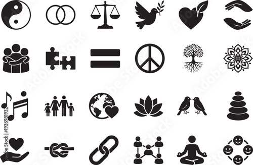 Harmony line editable icon set. Minimal vector EPS for balance, peace and wellness themes.