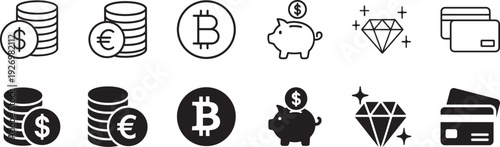 Dollar and Euro symbol icon set. Editable vector EPS for finance, currency and money themes.