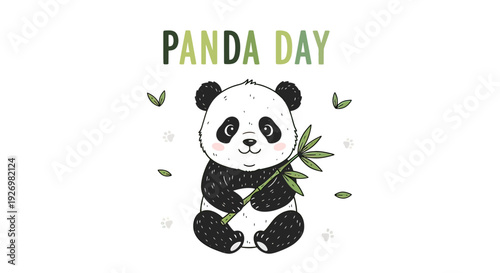 Cute Cartoon Panda Bear with Bamboo.