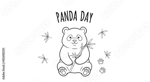 Cute Panda Bear Illustration with Bamboo.