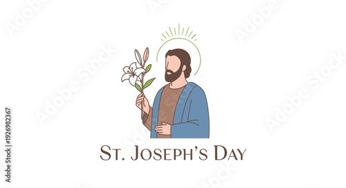 Illustration of Saint Joseph holding a lily flower.