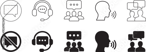 Communication icon set. Editable vector EPS for chat, call, message and social media themes.