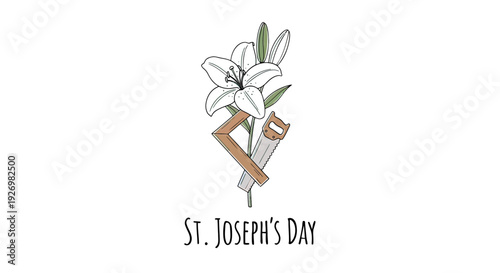 St Josephs Day Illustration with Lily and Tools.
