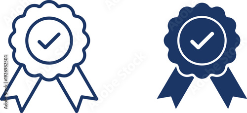 Two dark blue ribbons with checkmarks success winner