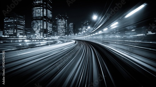Dynamic Motion Blur View of Cityscape at Night with Skyline