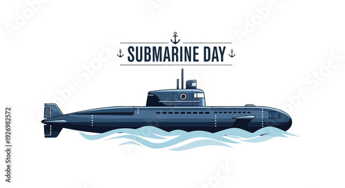 Submarine Underwater Vessel Navy Ship Illustration.