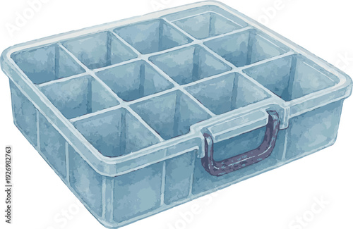 Vector watercolor painted plastic box with bins