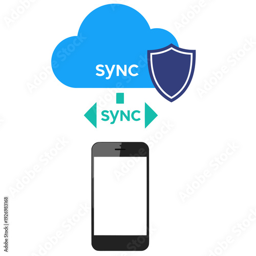 Securely sync medical data from a smartphone to the cloud. A modern, protected connection for healthcare data management. Clean, professional design.