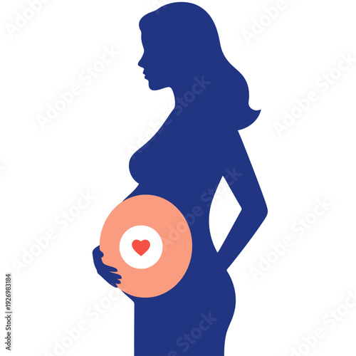 Silhouette of a pregnant woman cradling her belly, symbolizing pregnancy and glucose health data. A soft, teal background highlights the visual appeal and conveys a sense of care.