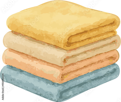 Vector watercolor illustrations of a pile of folded towels