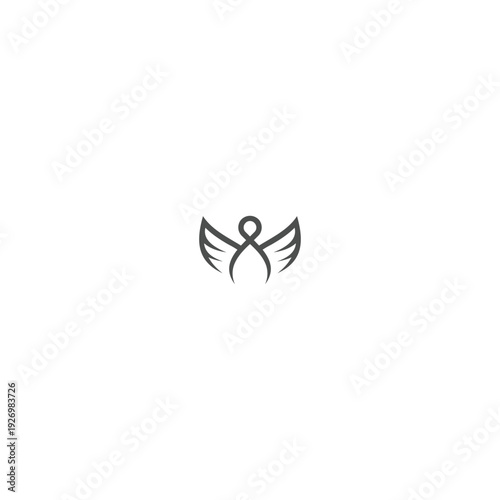 Minimalist angel logo design with wings and a simple outline.