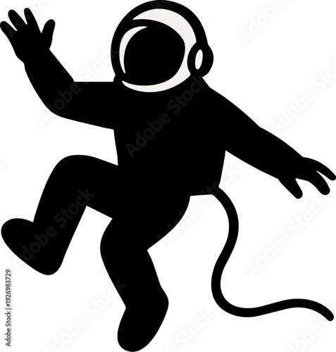 Astronaut Floating in Outer Space Science Fiction Silhouette Vector in Solid Black on White Background
