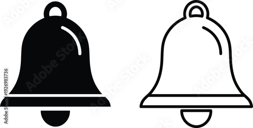 Black and white bell side by side simple symbol notification