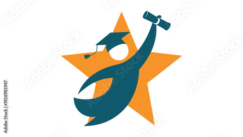 Graduation-themed mascot holding a diploma and a hammer.