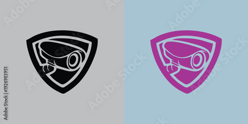 Security camera icon on shield surveillance and protection concept.