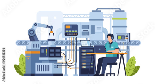 Industry 4.0: Engineer Overseeing Smart Factory Automation and Robotic Production
