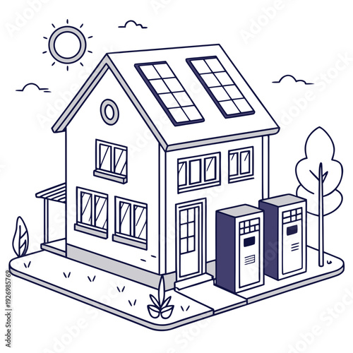 A house with solar panels and a charging station