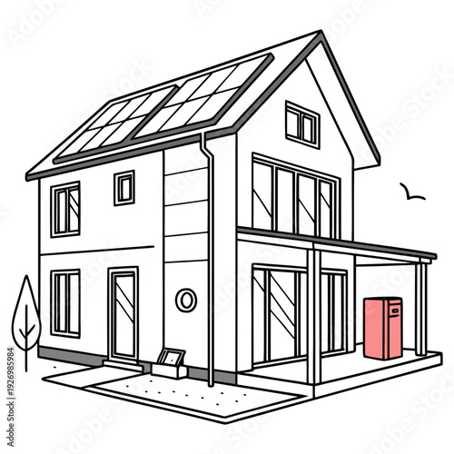 A house with a red door and a covered porch