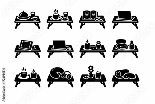 Reading bed comfort efficiency rest tray form icon living design aid vector