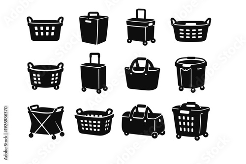Storage design icon vector laundry solid transport icons handle bin carry form