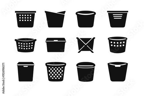 Vector solid graphic minimal icon silhouette shape pure laundry image generation hamper