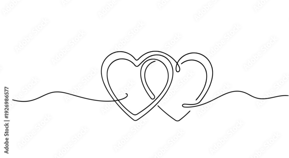 Fototapeta premium Two intertwined hearts connected by a delicate line symbolizing love and unity isolated on transparent background, Vector