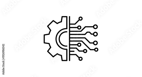Integration of mechanical and digital technology represented by a gear and circuit board isolated on transparent background, Vector