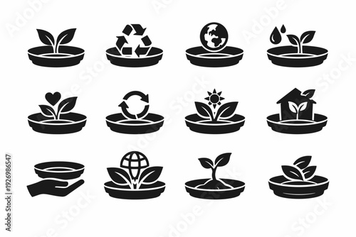 Solution indoor green symbol base generation form plant vector saucer image icon