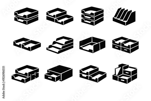 Customizable filing office solid simple workspace generation setup vector symbol image tool