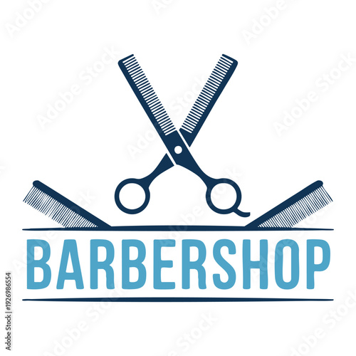 Classic barbershop logo featuring stylized scissors and a brush