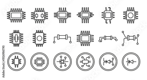 Collection of diverse mechanical and abstract gear and pulley system illustrations isolated on transparent background, Vector