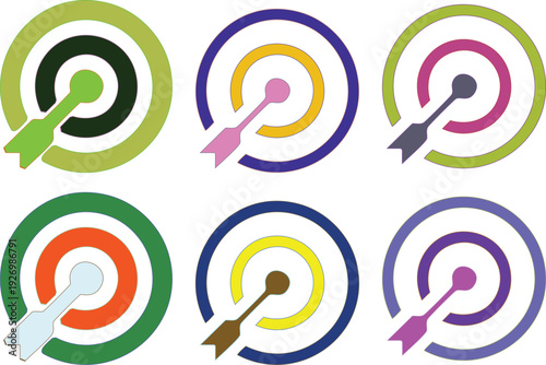 Twelve Colorful Target Icons With Arrows dartboard