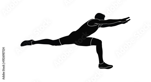 A dynamic black silhouette depicts an athlete in a lunge position showcasing strength and movement silhouette high quality professional detailed modern