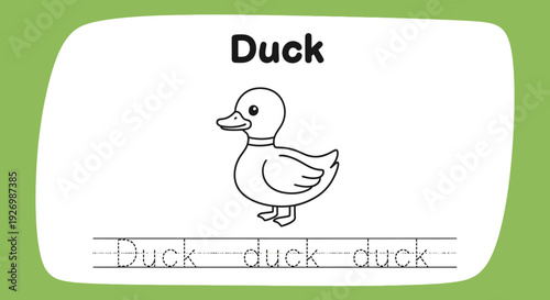 Duck tracing worksheet for kids. Animal learning