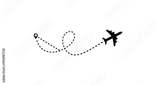 A minimalist depiction of an airplane s flight path with a destination marker presented as a silhouette high quality professional detailed modern