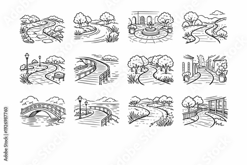 Walkway curve promenade generation image veranda courtyard turn simple calm vector hillside