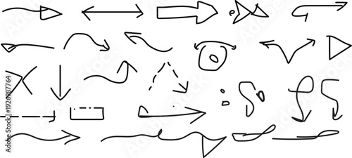 Collection of hand-drawn arrows and directional symbols